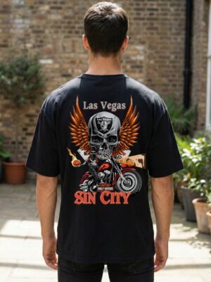 WMFOB_Las_Vegas_1771566150947_w335a9stf4k4afo.jpg Mens Oversized Black Skull Biker Graphic T-Shirt | Las Vegas Sin City Back Print | Premium Loopknit Cotton 240 GSM | Bold Streetwear Statement Tee