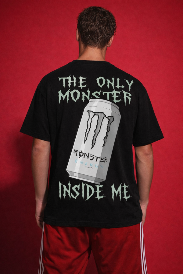 Men's Oversized Graphic Back Print T-Shirt |The Only Monster Inside Me| Statement Design, Streetwear Style Casual Cotton Tee for Men