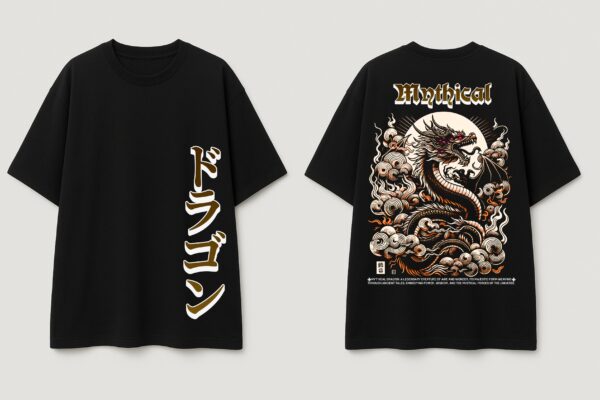 WMFOB_Mythical_1771567955470_9lsv6og8c0zq2f2.jpg Mens Oversized Black Dragon Graphic Printed T-Shirt | Mythical Streetwear Back Print | Premium Loopknit Cotton 240 GSM | Urban Fashion Statement Tee