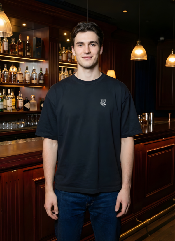 Mens Oversized Black T-Shirt | Lucky Shot Casino Whiskey Graphic Print | Loopknit 240 GSM Premium Heavy Fabric | Streetwear Oversized T-Shirt for Men