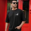 Mens Black Oversized T-Shirt with Peace Dove Back Print | Loopknit 240 GSM | Graphic Streetwear Tee