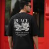 Mens Black Oversized T-Shirt with Peace Dove Back Print | Loopknit 240 GSM | Graphic Streetwear Tee