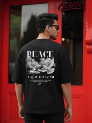 WMFOB_Peace_1770988123368_uj0vci6n3btmnb4.jpg Mens Black Oversized T-Shirt with Peace Dove Back Print | Loopknit 240 GSM | Graphic Streetwear Tee