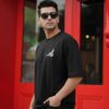 Mens Black Oversized T-Shirt with Peace Dove Back Print | Loopknit 240 GSM | Graphic Streetwear Tee