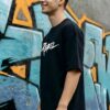 Men’s Oversized Black Rebel T-Shirt – Loopknit Cotton 240 GSM with DTF Print Streetwear Style