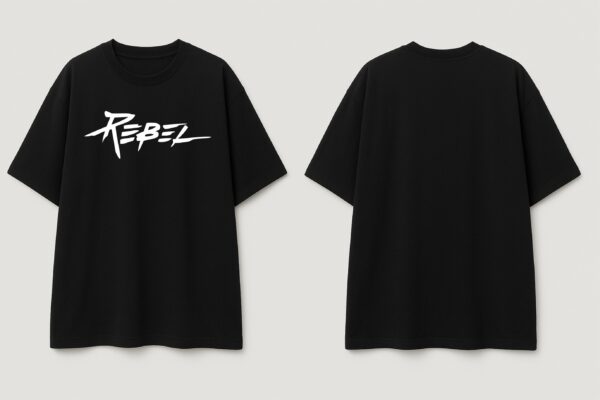 Men’s Oversized Black Rebel T-Shirt – Loopknit Cotton 240 GSM with DTF Print Streetwear Style