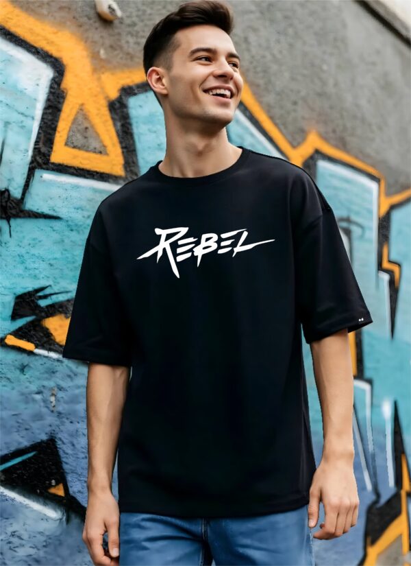 Men’s Oversized Black Rebel T-Shirt – Loopknit Cotton 240 GSM with DTF Print Streetwear Style