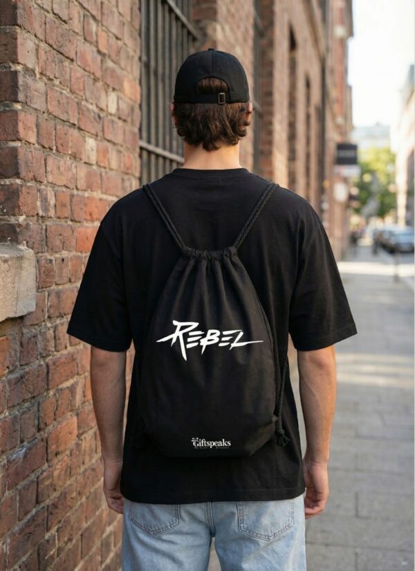Rebel Graphic Oversized T-Shirt, Cap & Drawstring Bag Combo for Men | Streetwear Statement Set | Loopknit 240 GSM Cotton Tee + Adjustable Cap + Premium Carry Bag