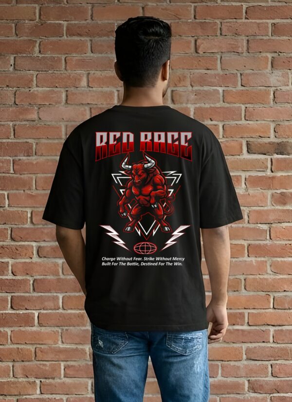 Men’s Oversized Black Red Rage T-Shirt – Loopknit Cotton 240 GSM Streetwear Fit