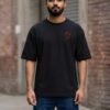 Men’s Oversized Black Red Rage T-Shirt – Loopknit Cotton 240 GSM Streetwear Fit