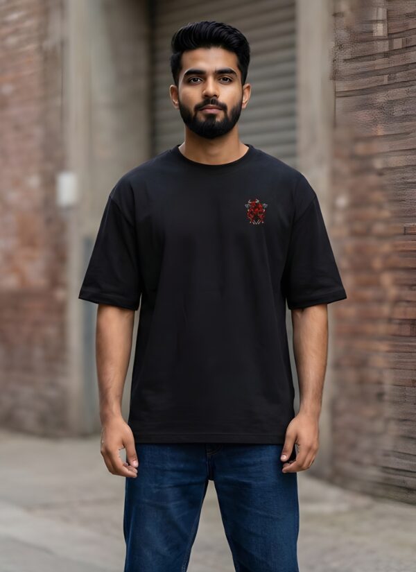 Men’s Oversized Black Red Rage T-Shirt – Loopknit Cotton 240 GSM Streetwear Fit