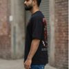 Men’s Oversized Black Red Rage T-Shirt – Loopknit Cotton 240 GSM Streetwear Fit