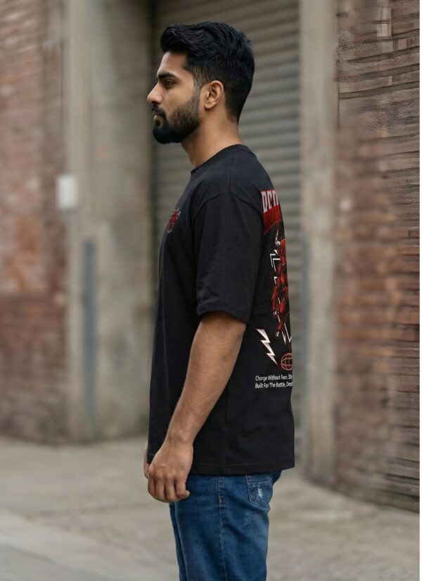Men’s Oversized Black Red Rage T-Shirt – Loopknit Cotton 240 GSM Streetwear Fit