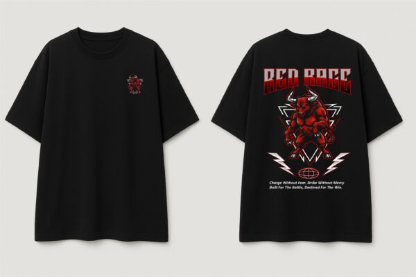 Men’s Oversized Black Red Rage T-Shirt – Loopknit Cotton 240 GSM Streetwear Fit