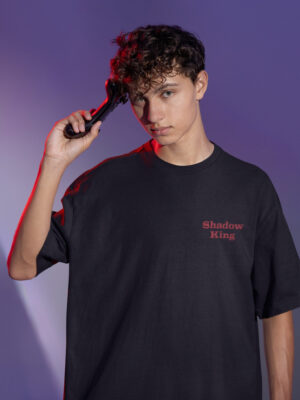 Men’s Oversized Black Shadow King T-Shirt – Loopknit Cotton 240 GSM Streetwear Fit