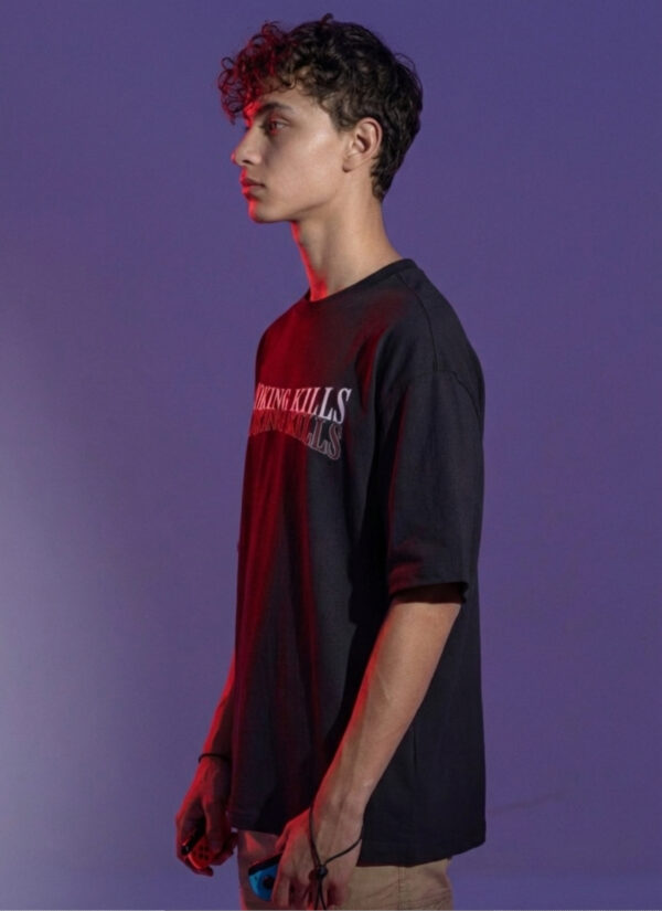 Men’s Oversized Black Smoking Kills T-Shirt – Loopknit Cotton 240 GSM Streetwear Fit
