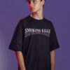 Men’s Oversized Black Smoking Kills T-Shirt – Loopknit Cotton 240 GSM Streetwear Fit