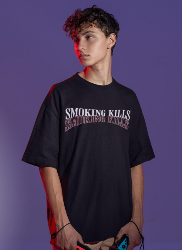 Men’s Oversized Black Smoking Kills T-Shirt – Loopknit Cotton 240 GSM Streetwear Fit