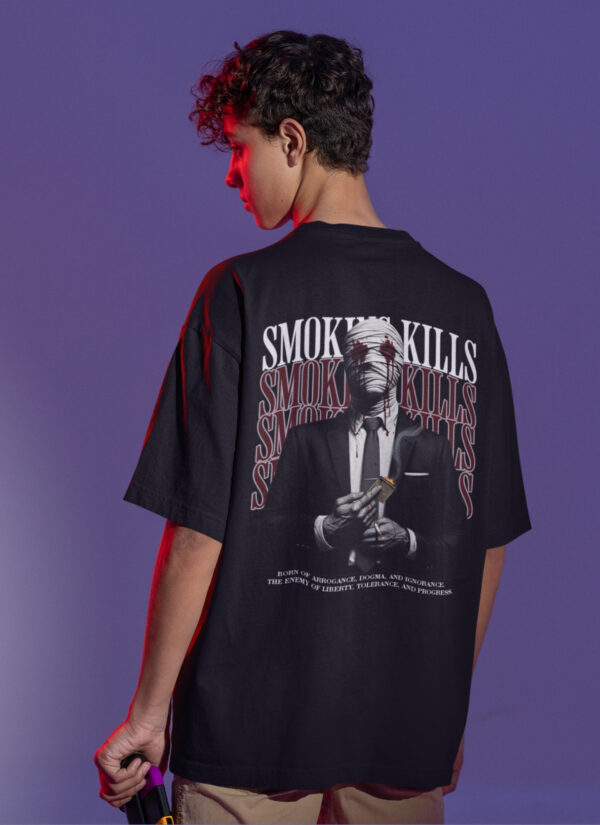 Men’s Oversized Black Smoking Kills T-Shirt – Loopknit Cotton 240 GSM Streetwear Fit