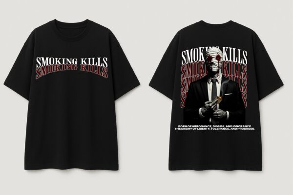 Men’s Oversized Black Smoking Kills T-Shirt – Loopknit Cotton 240 GSM Streetwear Fit