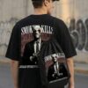 Black Oversized Graphic T-Shirt with Bold Typography Print and Back Artwork Design Paired with Matching Adjustable Cap and Printed Drawstring Bag Combo Set Streetwear Casual Outfit