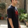 WMFOB_Spider_Man_1771569932276_vcv6uosl2cd7ygb.jpg Men Oversized Black Superhero Spider Graphic T-Shirt | Bold Red Spider Emblem & Back Print | Premium Loopknit Cotton 240 GSM | Streetwear Comic Style Tee