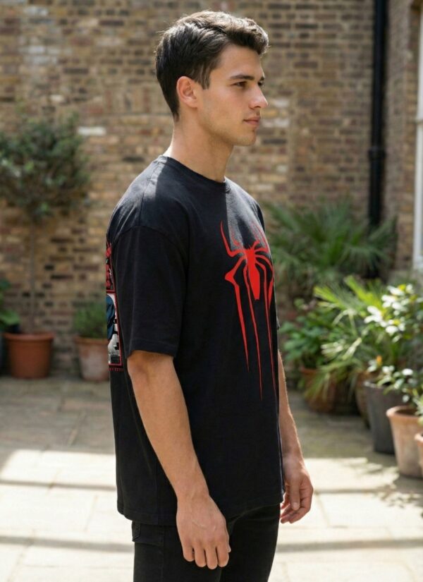 WMFOB_Spider_Man_1771569932276_vcv6uosl2cd7ygb.jpg Men Oversized Black Superhero Spider Graphic T-Shirt | Bold Red Spider Emblem & Back Print | Premium Loopknit Cotton 240 GSM | Streetwear Comic Style Tee