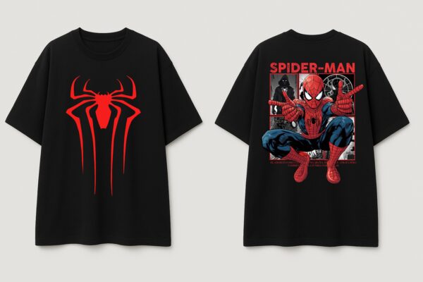 WMFOB_Spider_Man_1771570876374_hoilm198qyp6a30.jpg Men Oversized Black Superhero Spider Graphic T-Shirt | Bold Red Spider Emblem & Back Print | Premium Loopknit Cotton 240 GSM | Streetwear Comic Style Tee