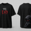 Men"s Oversized The End Graphic T-Shirt | Dark Hooded Character Back Print, Minimal Gothic Typography Streetwear Oversized T-Shirt for Men