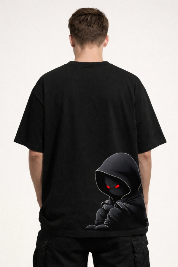 Men"s Oversized The End Graphic T-Shirt | Dark Hooded Character Back Print, Minimal Gothic Typography Streetwear Oversized T-Shirt for Men
