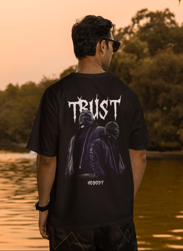 WMFOB_Trust_Nobody_1768043713394_ilc79m351pyb6fj.jpg Black Oversized Streetwear T-Shirt for Men | Trust Nobody Graphic Back Print | Loopknit Cotton 240 GSM