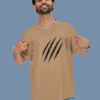 Beastmode Gorilla Graphic Printed Camel Brown Oversized T-Shirt for Men | Front Claw Print & Back Heavy Graphic | Streetwear Round Neck Oversized T-Shirt