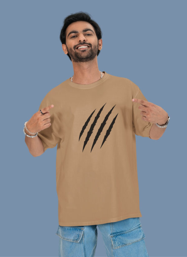 Beastmode Gorilla Graphic Printed Camel Brown Oversized T-Shirt for Men | Front Claw Print & Back Heavy Graphic | Streetwear Round Neck Oversized T-Shirt