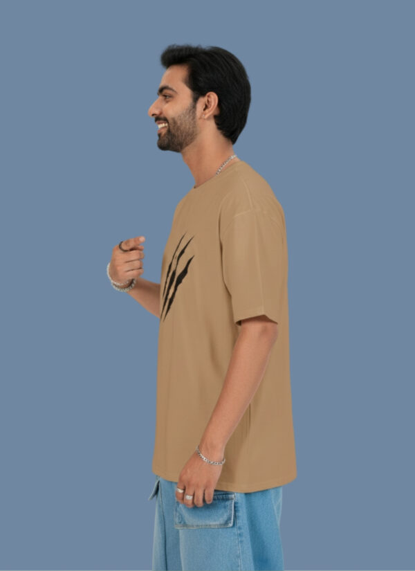 Beastmode Gorilla Graphic Printed Camel Brown Oversized T-Shirt for Men | Front Claw Print & Back Heavy Graphic | Streetwear Round Neck Oversized T-Shirt