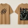 Beastmode Gorilla Graphic Printed Camel Brown Oversized T-Shirt for Men | Front Claw Print & Back Heavy Graphic | Streetwear Round Neck Oversized T-Shirt