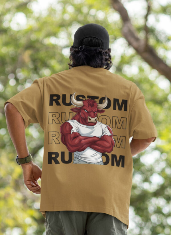 WMFOC_Rustom_1768043746830_b6tp0wb7gkqhxx5.jpg Camel Brown Bull Graphic Printed Men’s Oversized T-Shirt | Premium Loopknit Fabric 240 GSM | Minimal Front Logo & Bold Back Power Print Streetwear Tee – GiftSpeaks