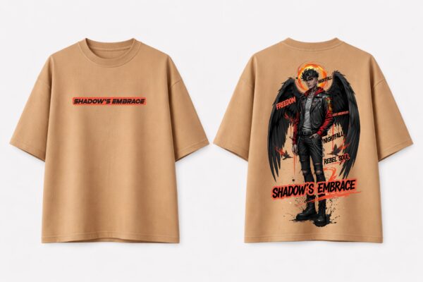 Men Oversized Graphic T-Shirt | Shadows Embrace Back Print | Loopknit 240 GSM Heavyweight Streetwear Tee