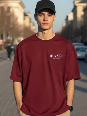 WMFOM_Change_the_game_1768043658014_cpm0vz36mzs5j00.jpg Change The Game Oversize Graphic Printed T-Shirt for Men | Premium Oversized Streetwear Back Print T-Shirt | Casual Wear Graphic Tee by giftspeaks | Maroon & White