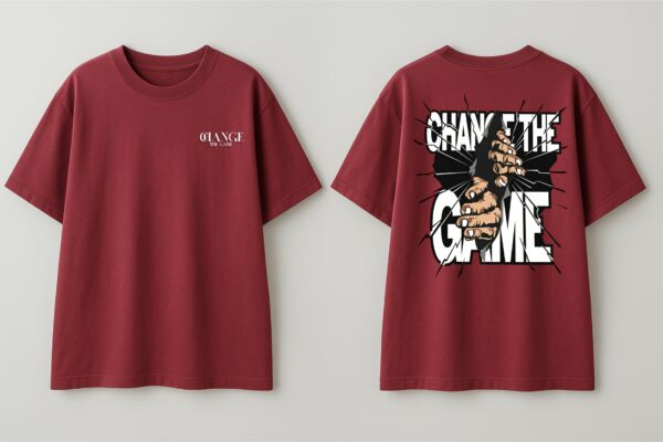 Change The Game Oversize Graphic Printed T-Shirt for Men | Premium Oversized Streetwear Back Print T-Shirt | Casual Wear Graphic Tee by giftspeaks | Maroon & White