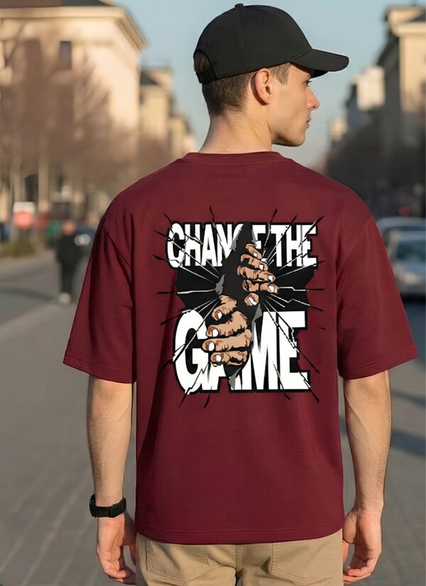 Change The Game Oversize Graphic Printed T-Shirt for Men | Premium Oversized Streetwear Back Print T-Shirt | Casual Wear Graphic Tee by giftspeaks | Maroon & White