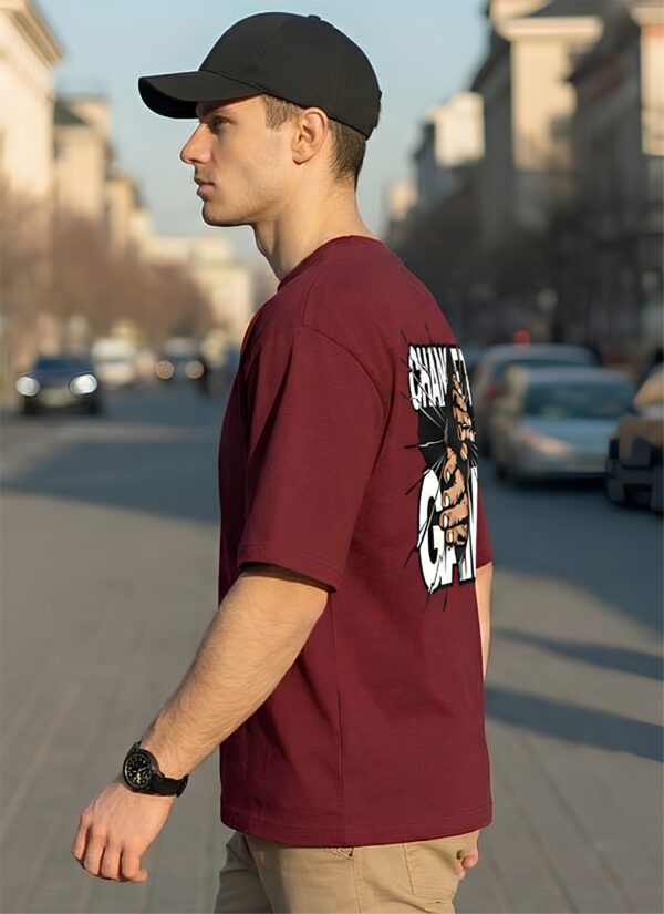 Change The Game Oversize Graphic Printed T-Shirt for Men | Premium Oversized Streetwear Back Print T-Shirt | Casual Wear Graphic Tee by giftspeaks | Maroon & White