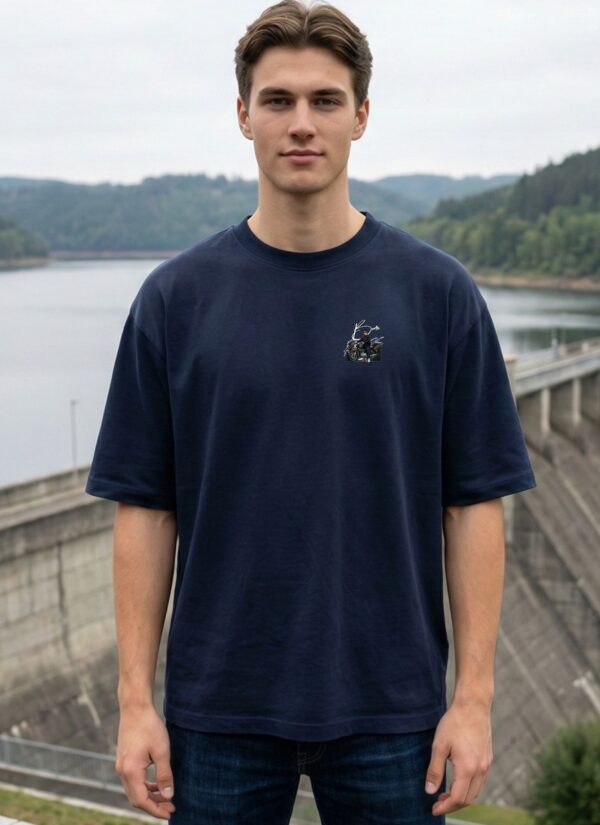 WMFON_BMX_1771566744885_r8uso2635vy9peu.jpg Mens Oversized Navy Blue Biker Graphic T-Shirt | Urban Rider Back Print | Premium Loopknit Cotton 240 GSM | Streetwear Motorcycle Statement Tee