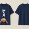 Men’s Navy Blue Oversized Gym T-Shirt – “Gym Is Life” Muscle Back Design | 240 GSM Cotton | DTF Print