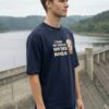 Mens Oversized Navy Blue Coffee Quote Graphic T-Shirt I Take My Coffee On The Rocks� Print | Premium Loopknit Cotton 240 GSM | Casual Streetwear Tee