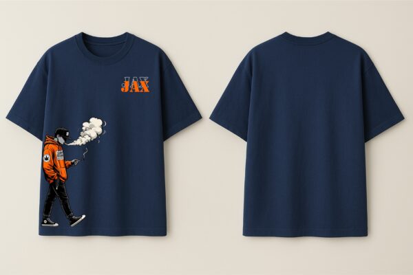 JAX Urban Smoke Oversized Navy Blue T-Shirt for Men | Pure Cotton 240 GSM | DTF Print