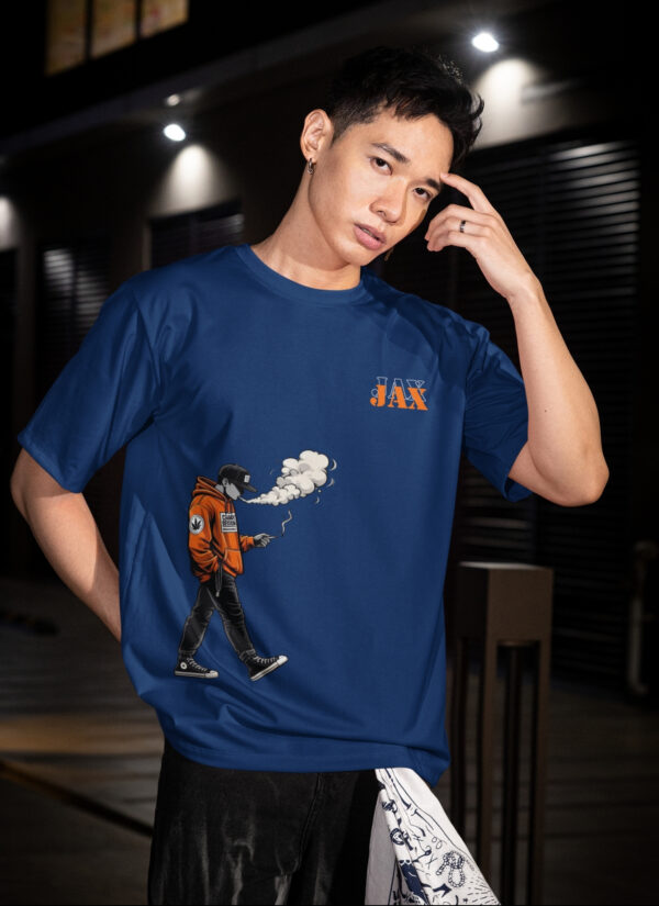 JAX Urban Smoke Oversized Navy Blue T-Shirt for Men | Pure Cotton 240 GSM | DTF Print