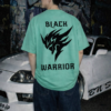 Men's Black Warrior Oversized T-Shirt RAMA Green | Loopknit 240 GSM Heavyweight Streetwear Back Print Tee