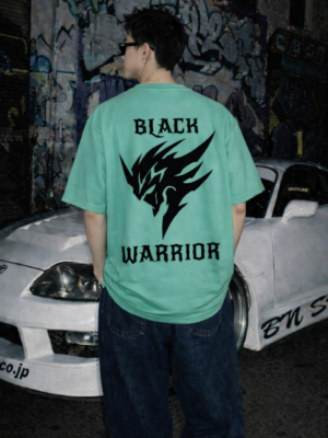 WMFOR_Black_Warrior_1772787722652_mmc7q2ljnqunun9.png Men's Black Warrior Oversized T-Shirt RAMA Green | Loopknit 240 GSM Heavyweight Streetwear Back Print Tee