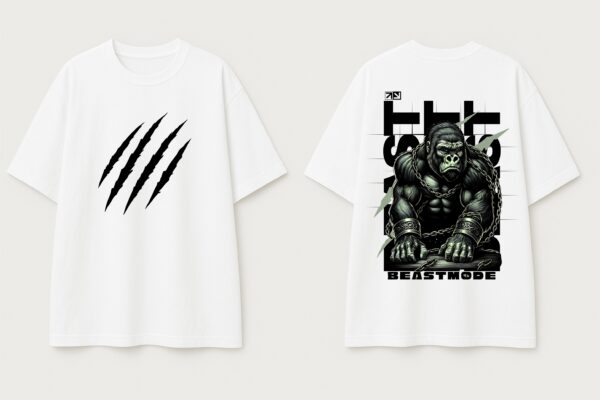 Beastmode Gorilla Graphic Printed Camel Brown Oversized T-Shirt for Men | Front Claw Print & Back Heavy Graphic | Streetwear Round Neck Oversized T-Shirt