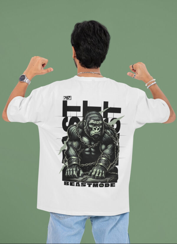 Beastmode Gorilla Graphic Printed Camel Brown Oversized T-Shirt for Men | Front Claw Print & Back Heavy Graphic | Streetwear Round Neck Oversized T-Shirt